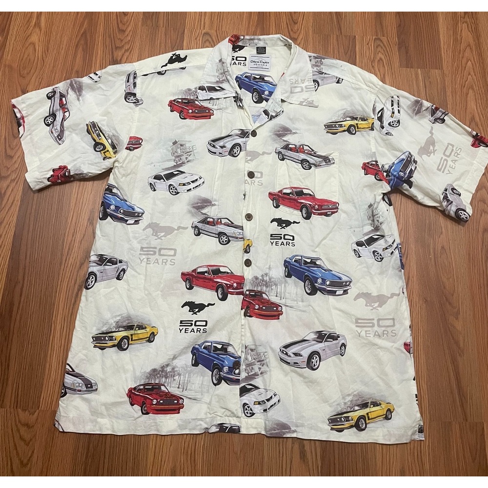 Ford Mustang Shirt Mens Extra Large 50 Years David Carey Hawaiian Classic